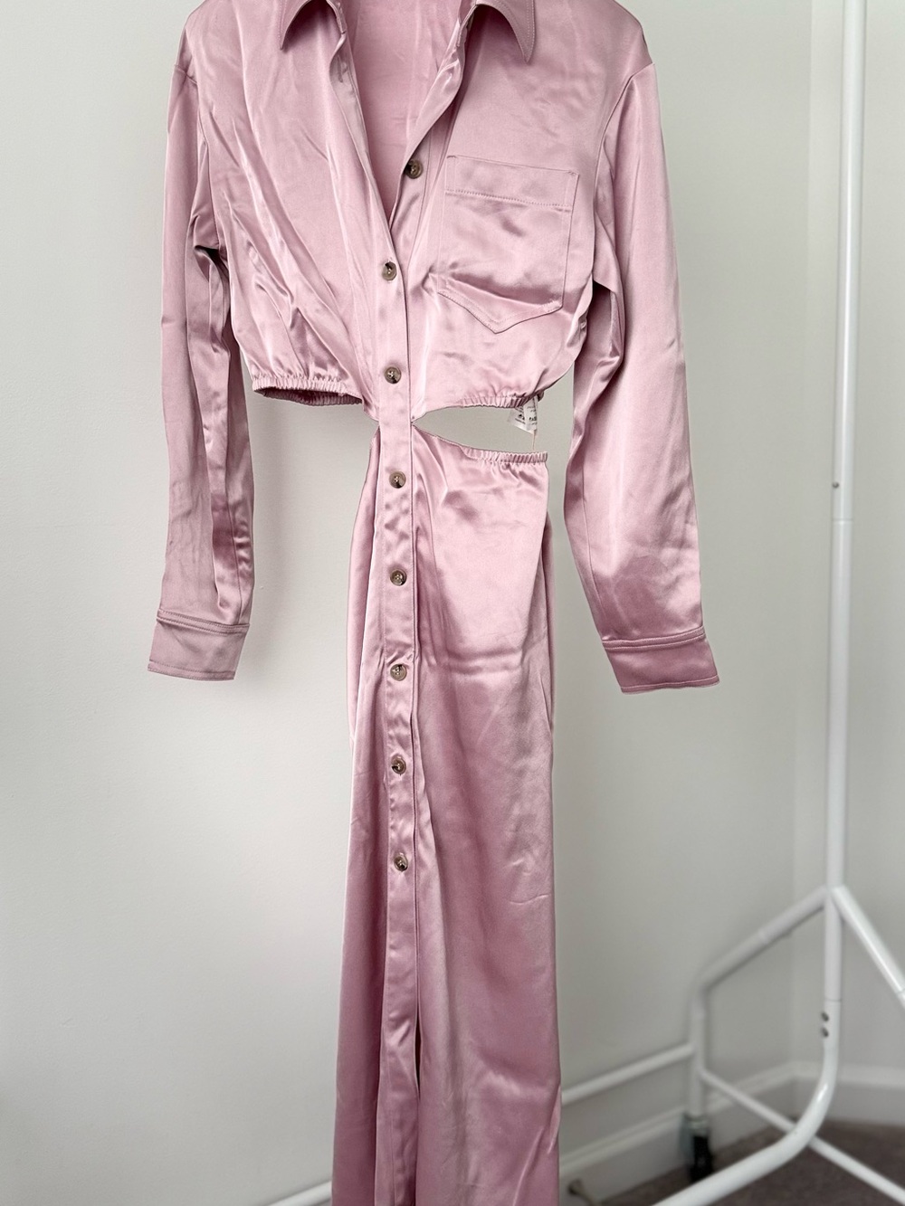 Nanushka Dusty Pink Satin Shirt Dress